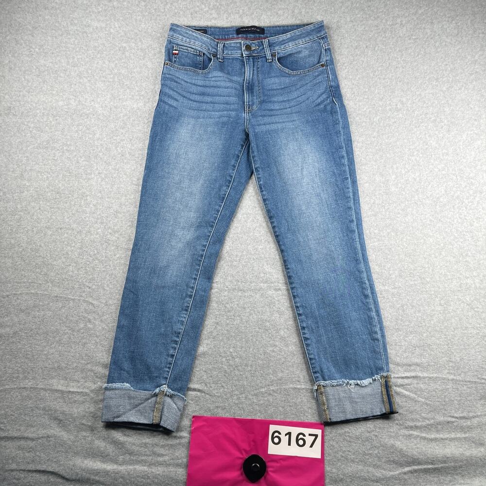 Tommy Hilfiger Tribeca Skinny Denim Jeans Distressed Cut Crop Womens Size 8